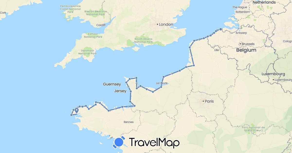 TravelMap itinerary: cycling in Belgium, France (Europe)